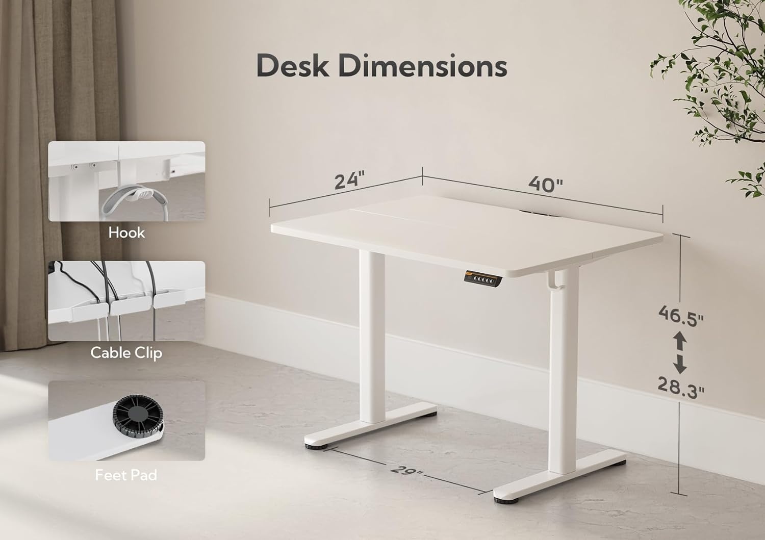 image:imageClaiks Electric Standing Desk Adjustable Height Stand up Desk 40x24 Inches Sit Stand Home Office Desk with Splice Board Black FrameRustic Brown TopWhite