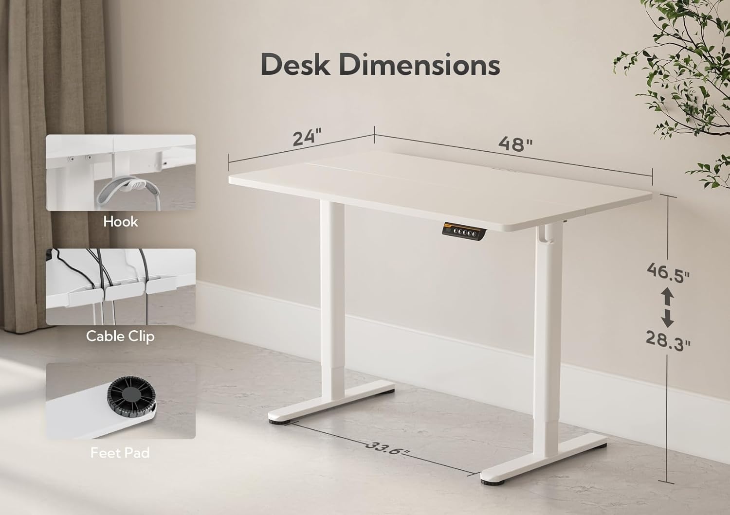 image:imageClaiks Electric Standing Desk Adjustable Height Stand up Desk 40x24 Inches Sit Stand Home Office Desk with Splice Board Black FrameRustic Brown TopWhite
