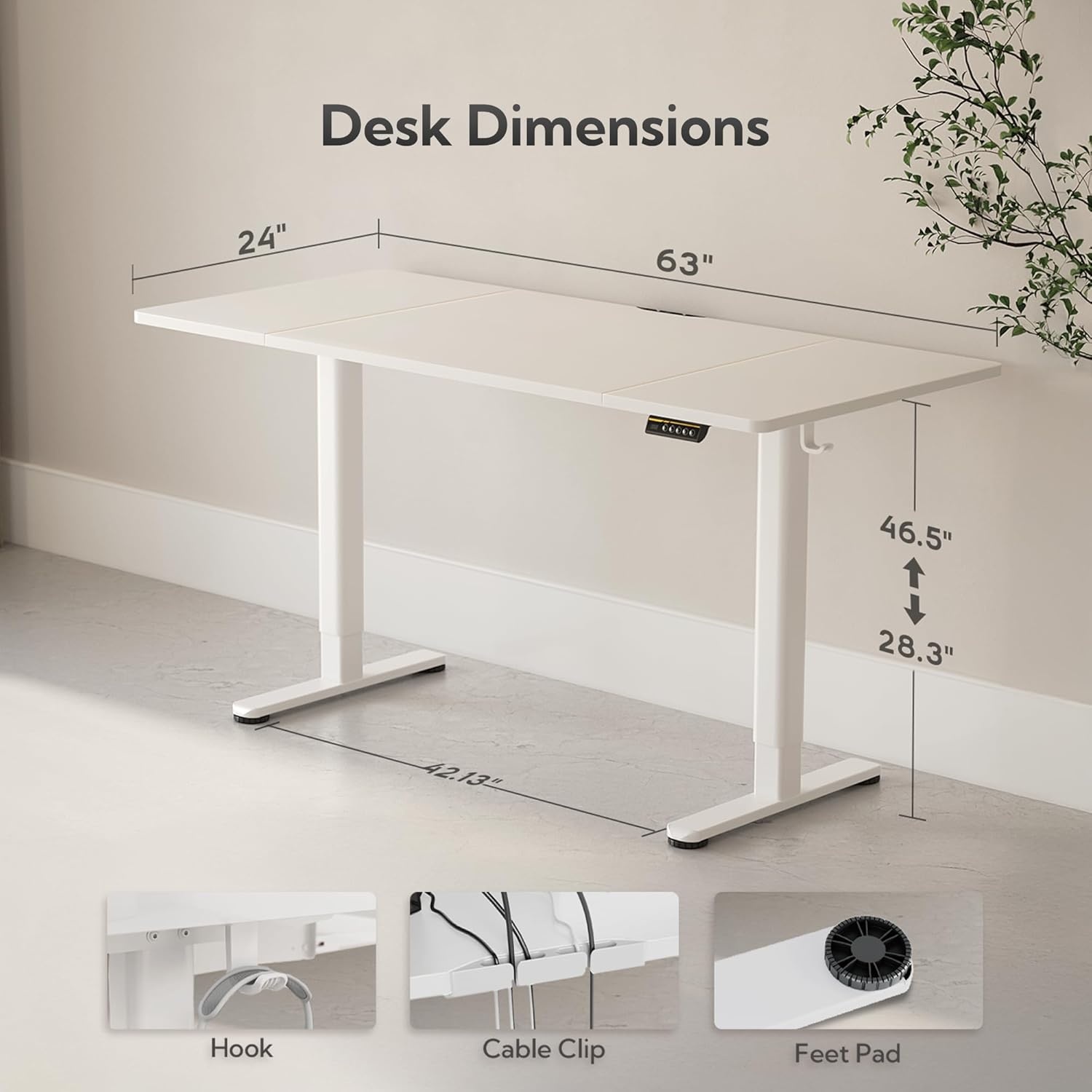 image:imageClaiks Electric Standing Desk Adjustable Height Stand up Desk 40x24 Inches Sit Stand Home Office Desk with Splice Board Black FrameRustic Brown TopWhite