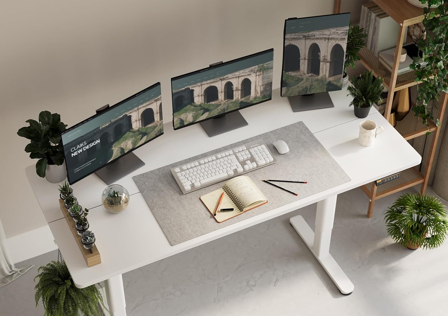 image:imageClaiks Electric Standing Desk Adjustable Height Stand up Desk 40x24 Inches Sit Stand Home Office Desk with Splice Board Black FrameRustic Brown TopWhite