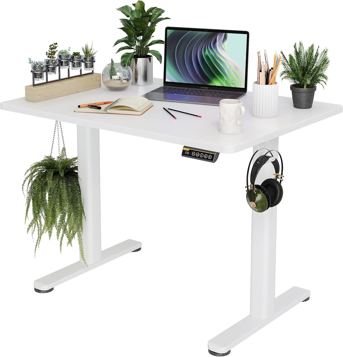 image:imageClaiks Electric Standing Desk Adjustable Height Stand up Desk 40x24 Inches Sit Stand Home Office Desk with Splice Board Black FrameRustic Brown TopWhite
