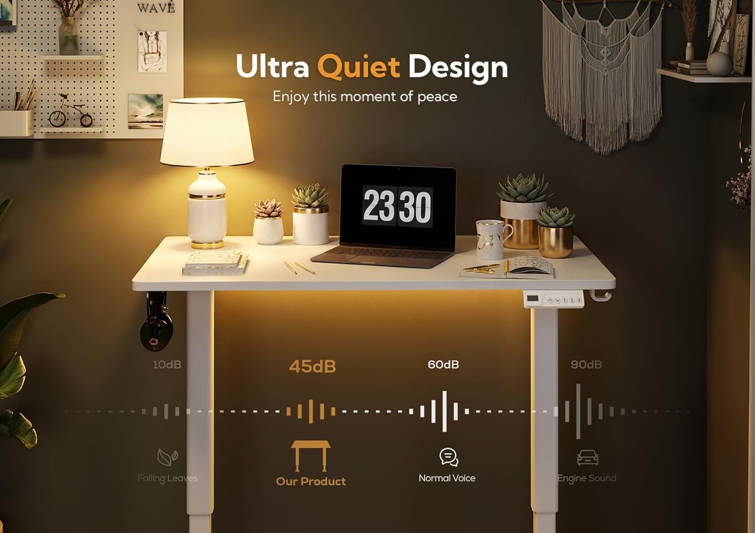 image:imageClaiks Electric Standing Desk Adjustable Height Stand up Desk 40x24 Inches Sit Stand Home Office Desk with Splice Board Black FrameRustic Brown TopWhite