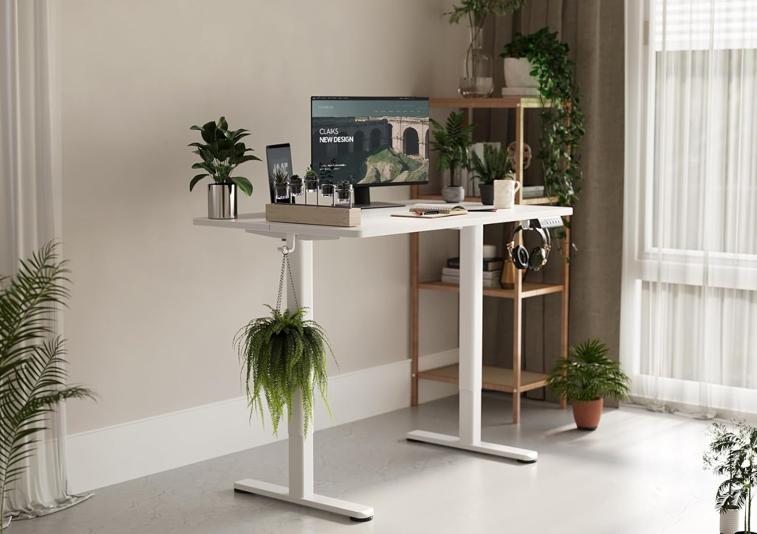 image:imageClaiks Electric Standing Desk Adjustable Height Stand up Desk 40x24 Inches Sit Stand Home Office Desk with Splice Board Black FrameRustic Brown TopWhite