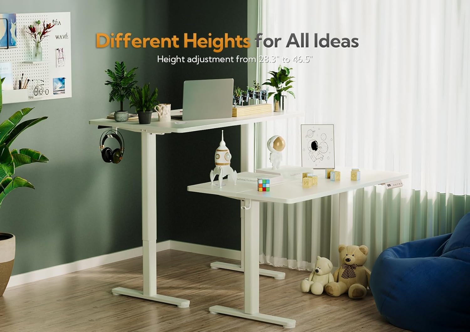image:imageClaiks Electric Standing Desk Adjustable Height Stand up Desk 40x24 Inches Sit Stand Home Office Desk with Splice Board Black FrameRustic Brown TopWhite