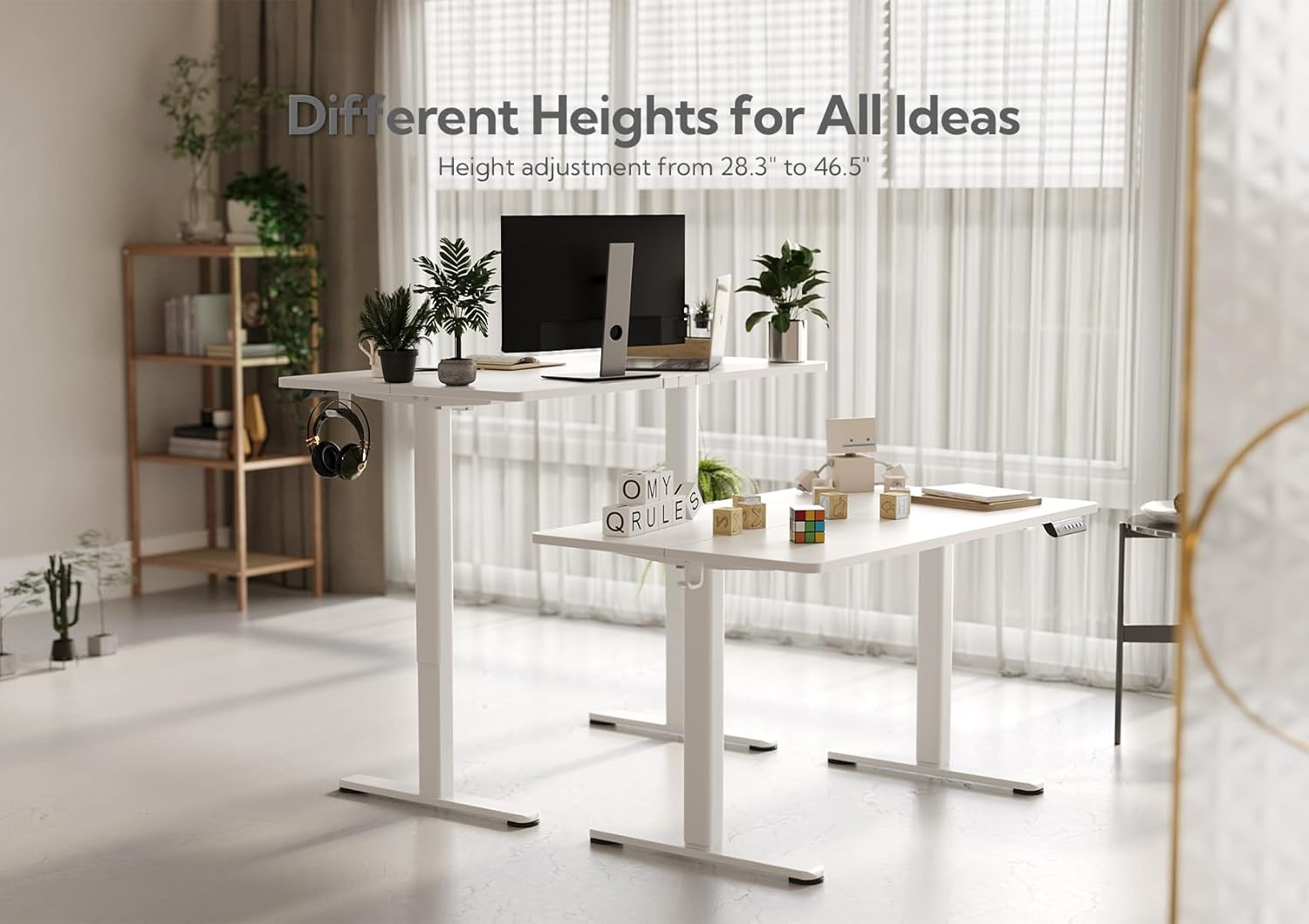 image:imageClaiks Electric Standing Desk Adjustable Height Stand up Desk 40x24 Inches Sit Stand Home Office Desk with Splice Board Black FrameRustic Brown TopWhite