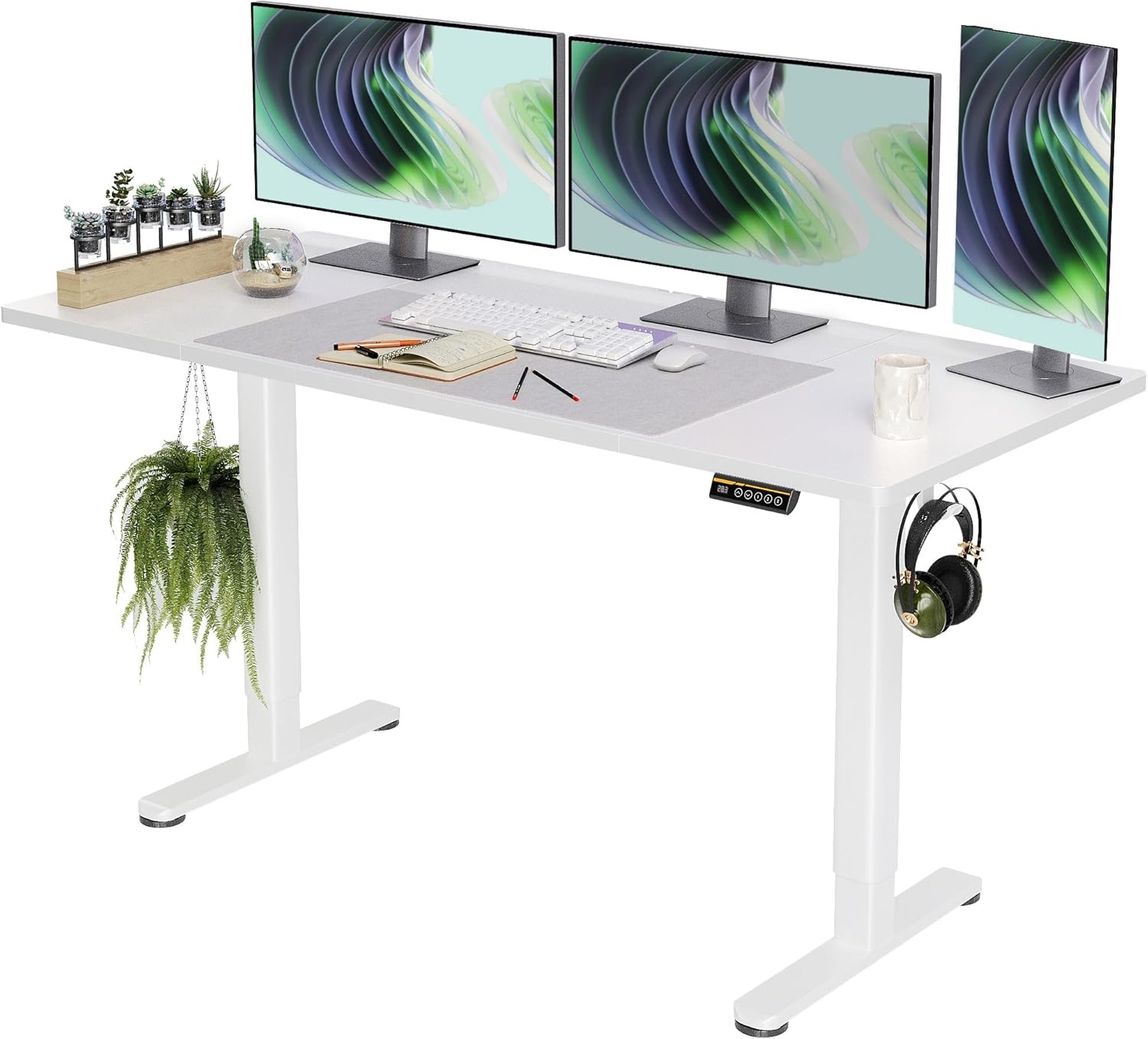 image:imageClaiks Electric Standing Desk Adjustable Height Stand up Desk 40x24 Inches Sit Stand Home Office Desk with Splice Board Black FrameRustic Brown TopWhite