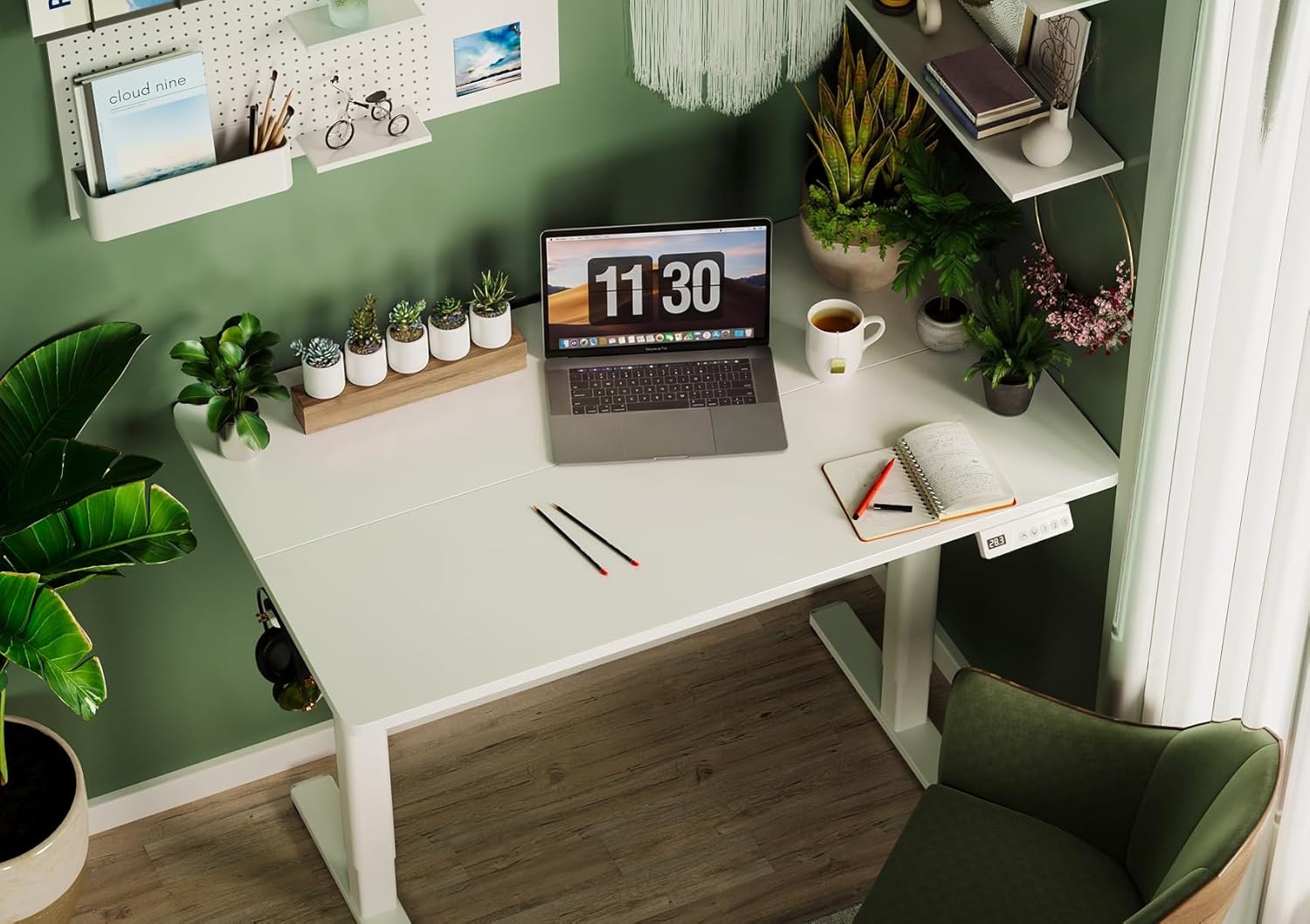 image:imageClaiks Electric Standing Desk Adjustable Height Stand up Desk 40x24 Inches Sit Stand Home Office Desk with Splice Board Black FrameRustic Brown TopWhite