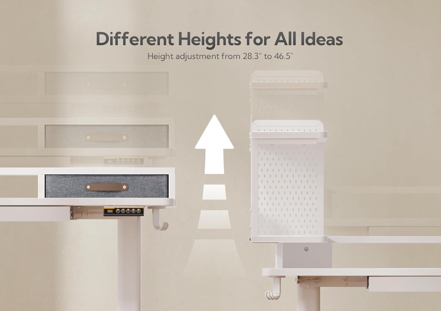 image:imageClaiks Electric Standing Desk with Monitor Stand 48 x 24 Inches Electric Height Adjustable Desk with Removable Shelves White