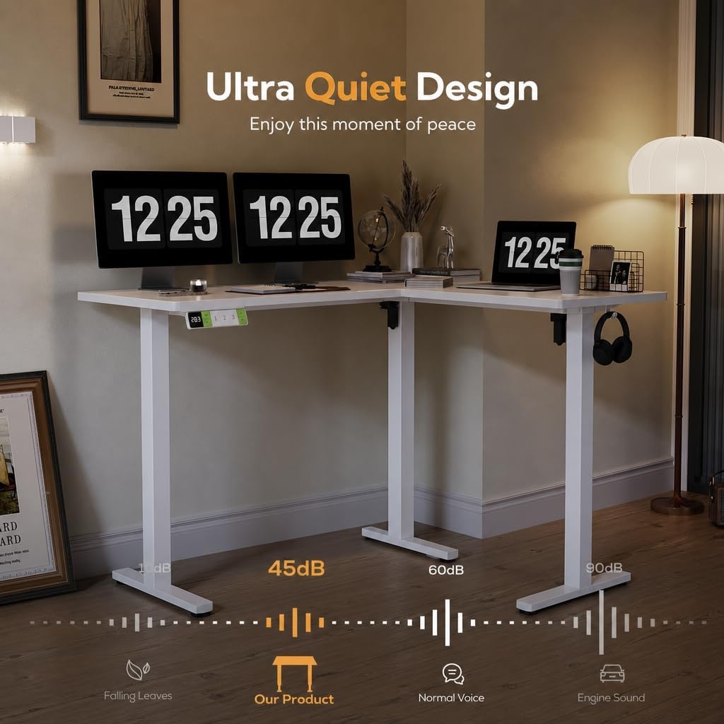 image:imageClaiks L Shaped Height Adjustable Electric Standing Desk with Dual Motors and Headphone Hook59 Corner Sit Stand Desk with Memory Presets for Home Office amp Gaming BlackWhite