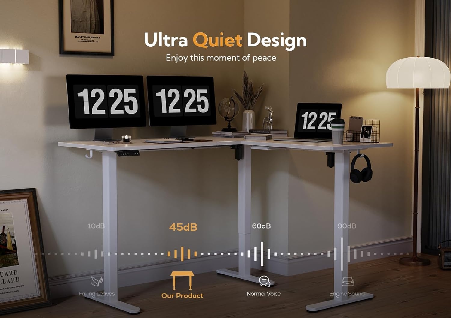 image:imageClaiks L Shaped Height Adjustable Electric Standing Desk with Dual Motors and Headphone Hook59 Corner Sit Stand Desk with Memory Presets for Home Office amp Gaming BlackWhite