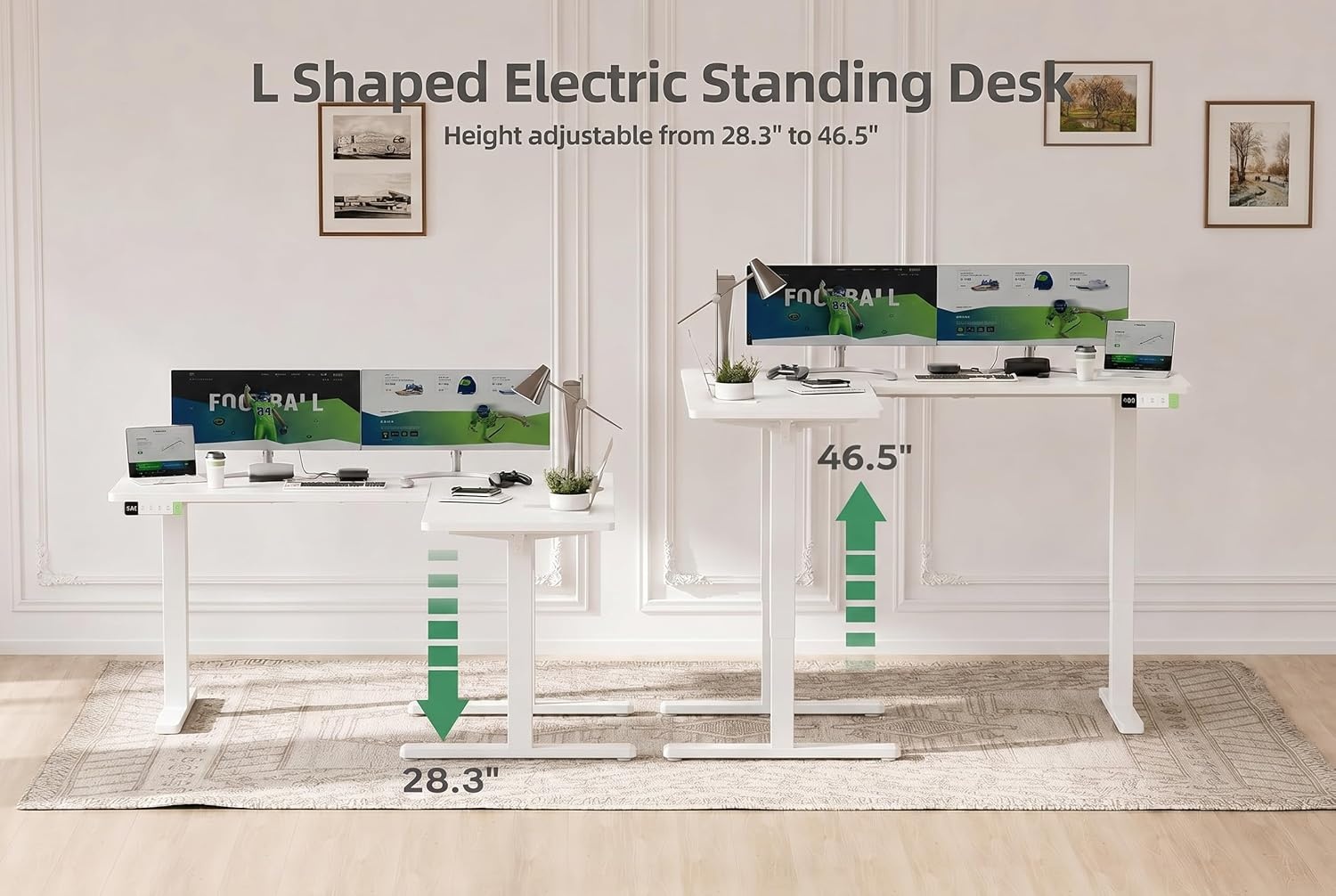 image:imageClaiks L Shaped Height Adjustable Electric Standing Desk with Dual Motors and Headphone Hook59 Corner Sit Stand Desk with Memory Presets for Home Office amp Gaming BlackWhite