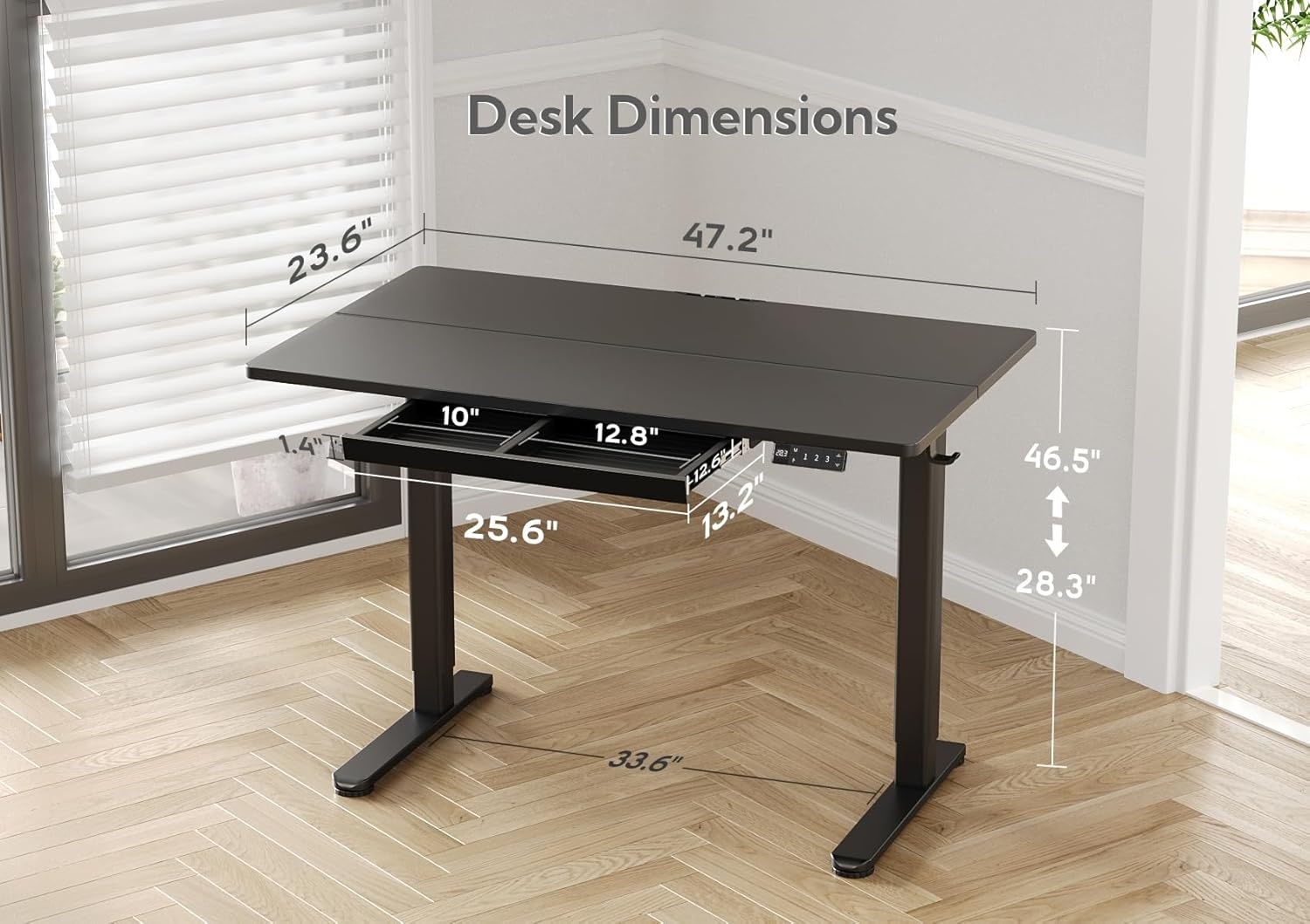 image:imageClaiks Standing Desk with Drawers 48x24 Inch Electric Stand Up Desk Adjustable Height Computer Workstation BlackBlack