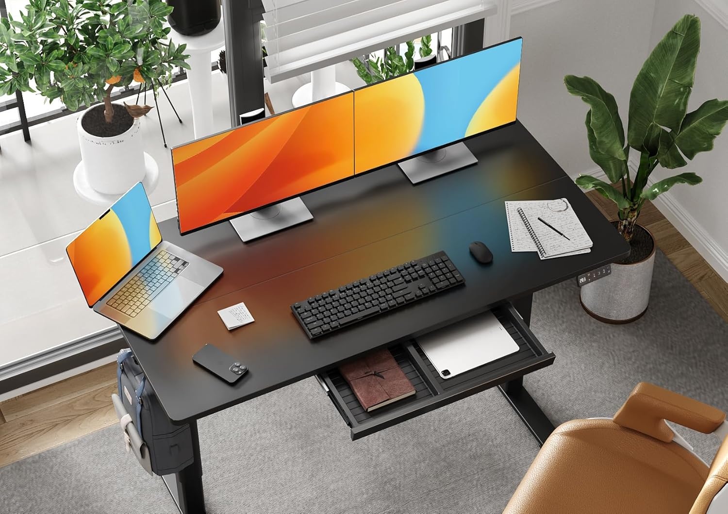 image:imageClaiks Standing Desk with Drawers 48x24 Inch Electric Stand Up Desk Adjustable Height Computer Workstation BlackBlack