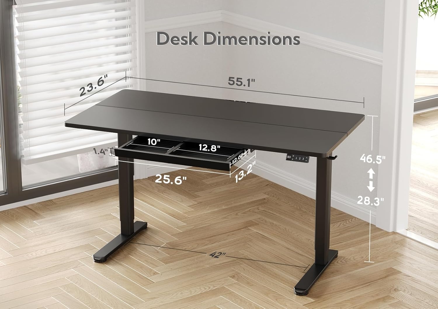 image:imageClaiks Standing Desk with Drawers 48x24 Inch Electric Stand Up Desk Adjustable Height Computer Workstation BlackBlack