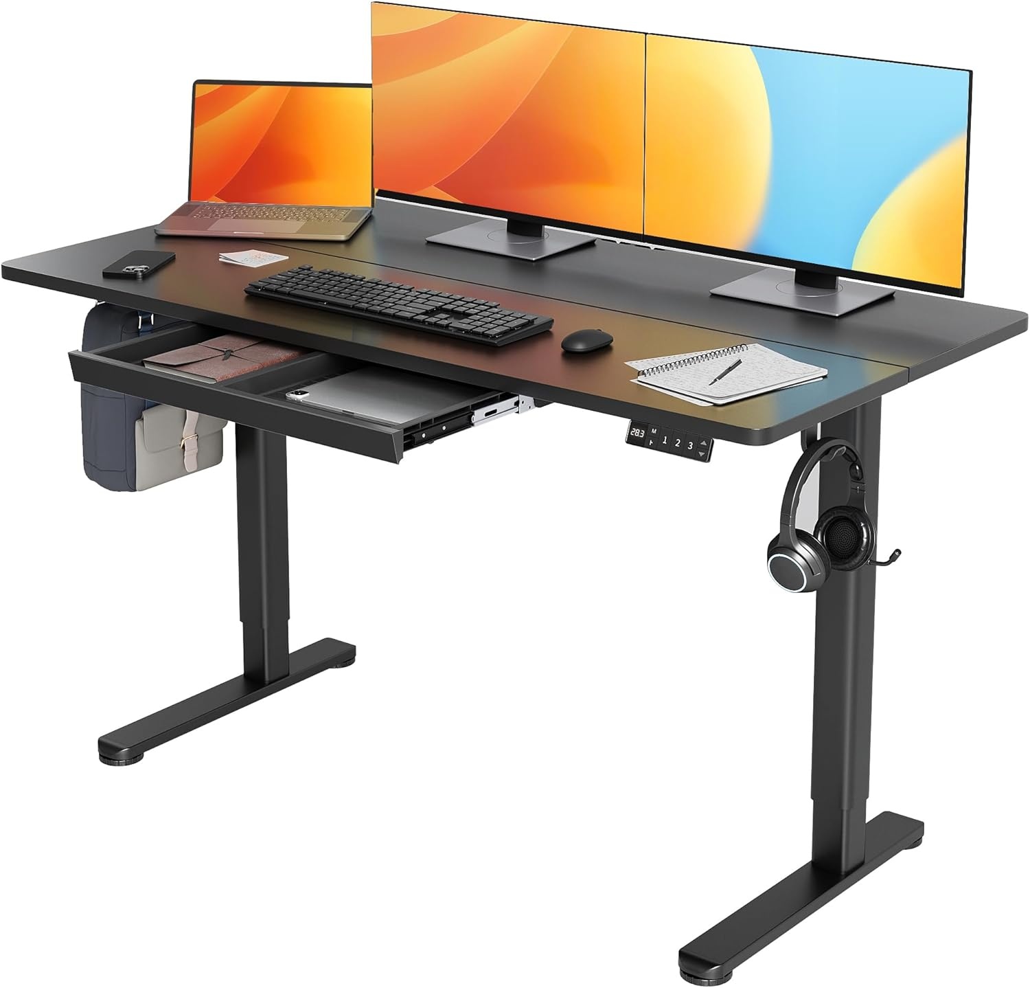 image:imageClaiks Standing Desk with Drawers 48x24 Inch Electric Stand Up Desk Adjustable Height Computer Workstation BlackBlack