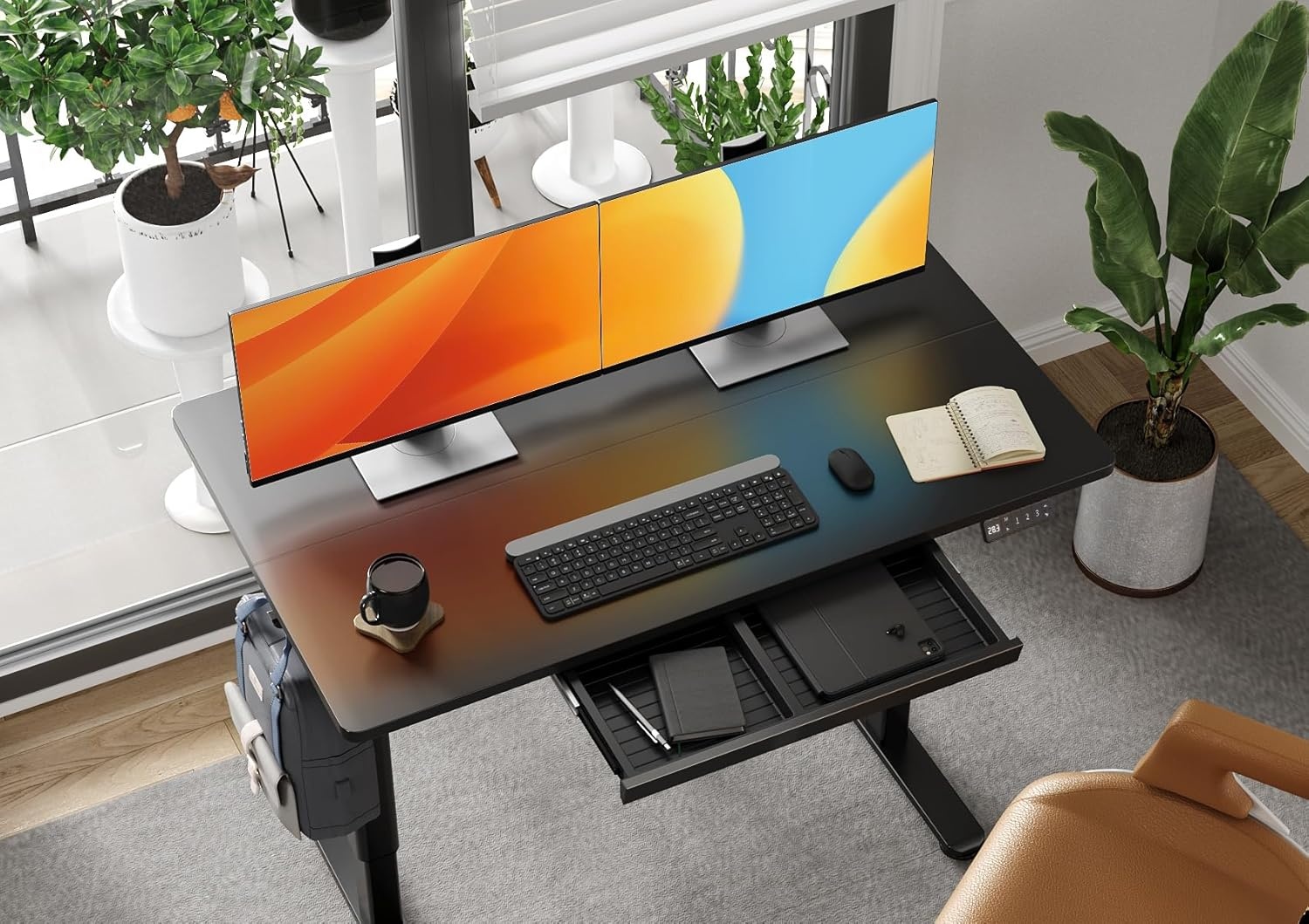image:imageClaiks Standing Desk with Drawers 48x24 Inch Electric Stand Up Desk Adjustable Height Computer Workstation BlackBlack
