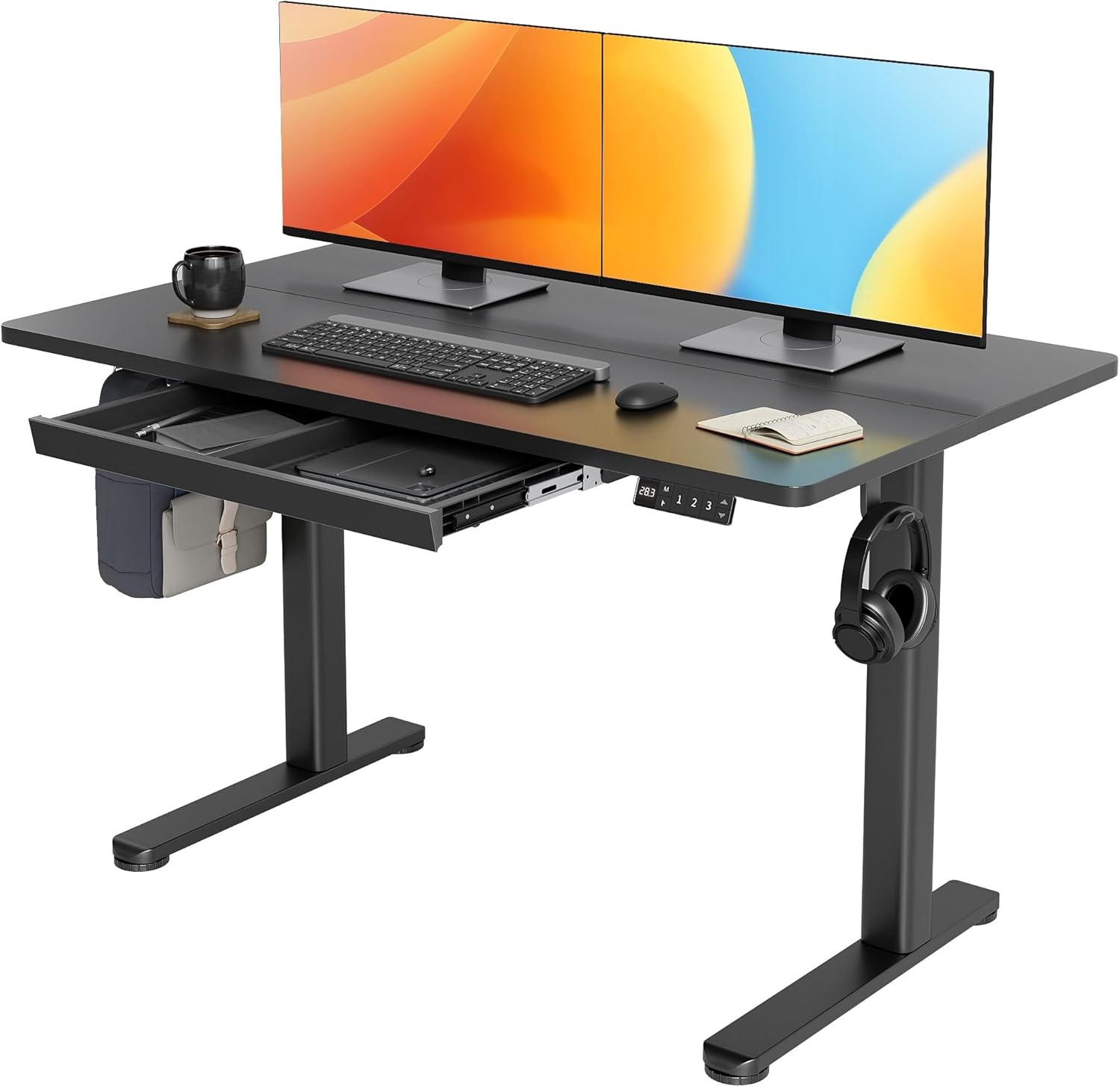 image:imageClaiks Standing Desk with Drawers 48x24 Inch Electric Stand Up Desk Adjustable Height Computer Workstation BlackBlack