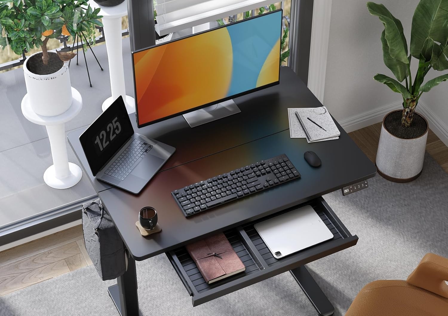 image:imageClaiks Standing Desk with Drawers 48x24 Inch Electric Stand Up Desk Adjustable Height Computer Workstation BlackBlack