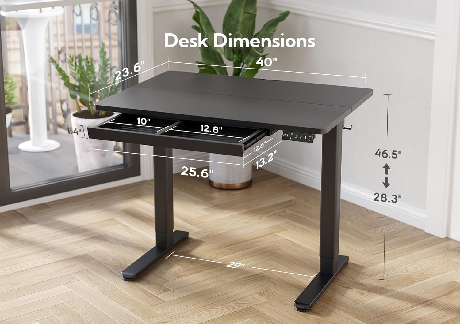 image:imageClaiks Standing Desk with Drawers 48x24 Inch Electric Stand Up Desk Adjustable Height Computer Workstation BlackBlack