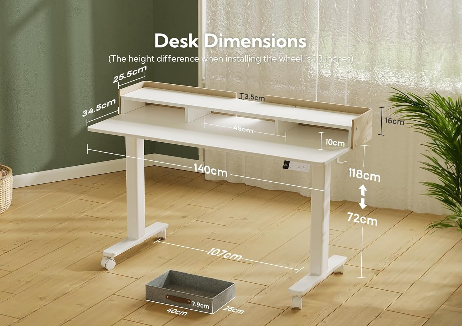 image:imageClaiks Standing Desk with Drawers Stand Up Electric Standing Desk Adjustable Height Sit Stand Desk with Storage Shelf and Splice Board 48 Inch NaturalWhite