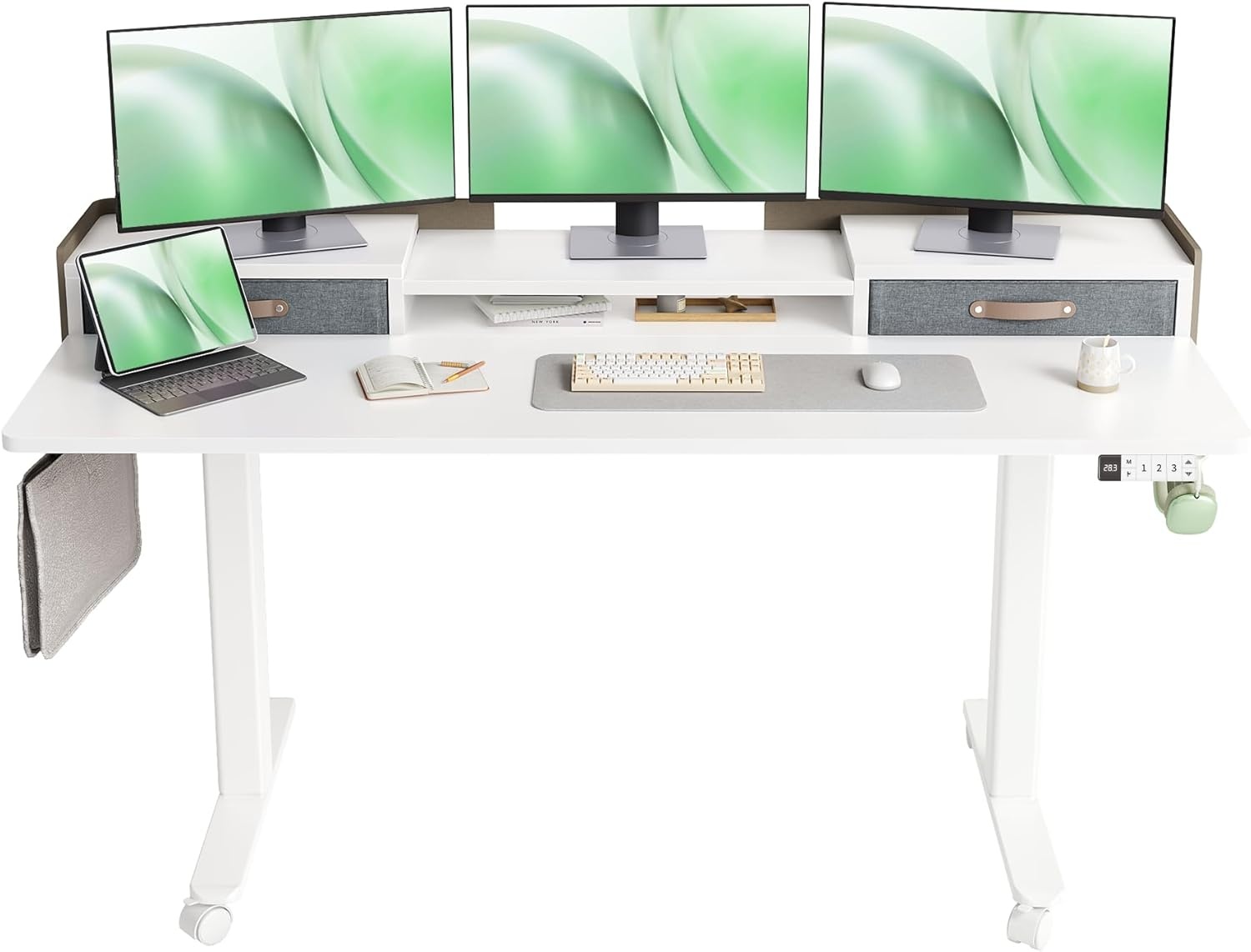 image:imageClaiks Standing Desk with Drawers Stand Up Electric Standing Desk Adjustable Height Sit Stand Desk with Storage Shelf and Splice Board 48 Inch NaturalWhite