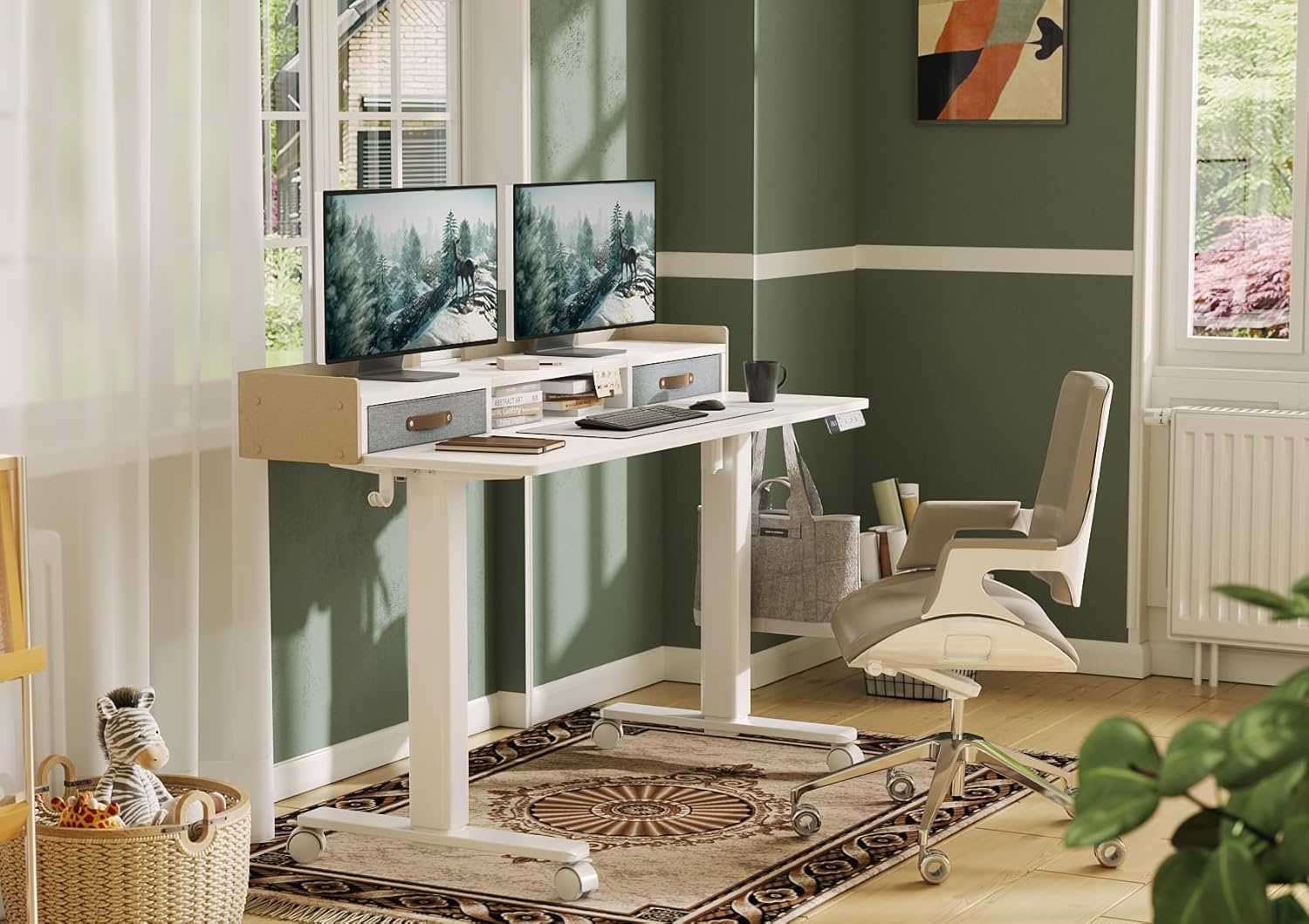 image:imageClaiks Standing Desk with Drawers Stand Up Electric Standing Desk Adjustable Height Sit Stand Desk with Storage Shelf and Splice Board 48 Inch NaturalWhite