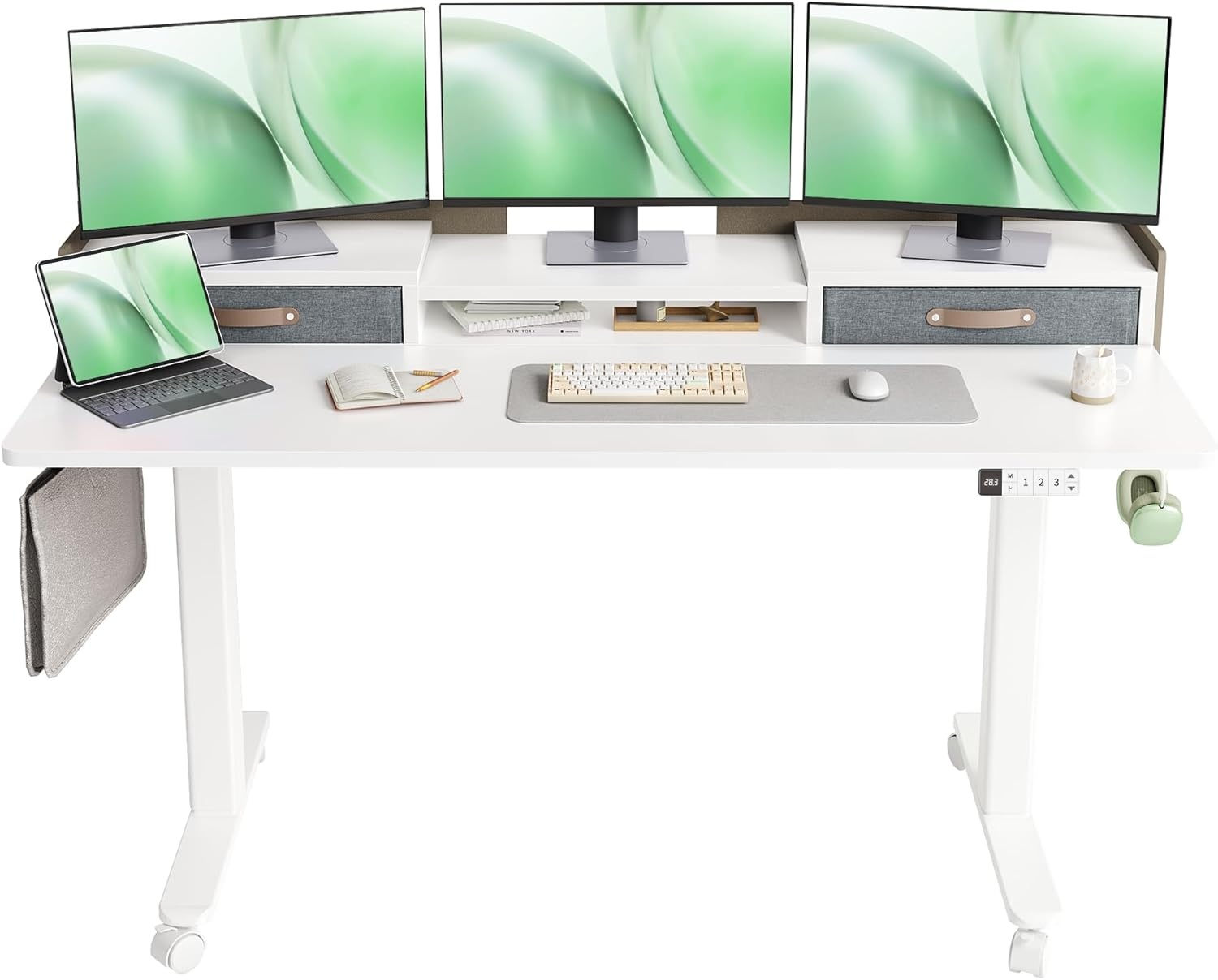 image:imageClaiks Standing Desk with Drawers Stand Up Electric Standing Desk Adjustable Height Sit Stand Desk with Storage Shelf and Splice Board 48 Inch NaturalWhite