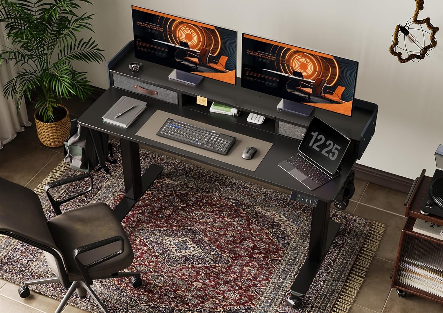 image:imageClaiks Standing Desk with Drawers Stand Up Electric Standing Desk Adjustable Height Sit Stand Desk with Storage Shelf and Splice Board 48 Inch NaturalBlack