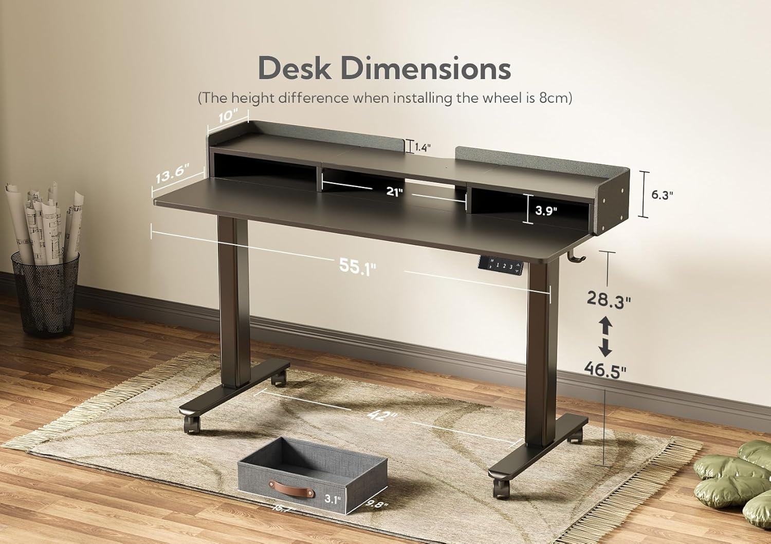 image:imageClaiks Standing Desk with Drawers Stand Up Electric Standing Desk Adjustable Height Sit Stand Desk with Storage Shelf and Splice Board 48 Inch NaturalBlack