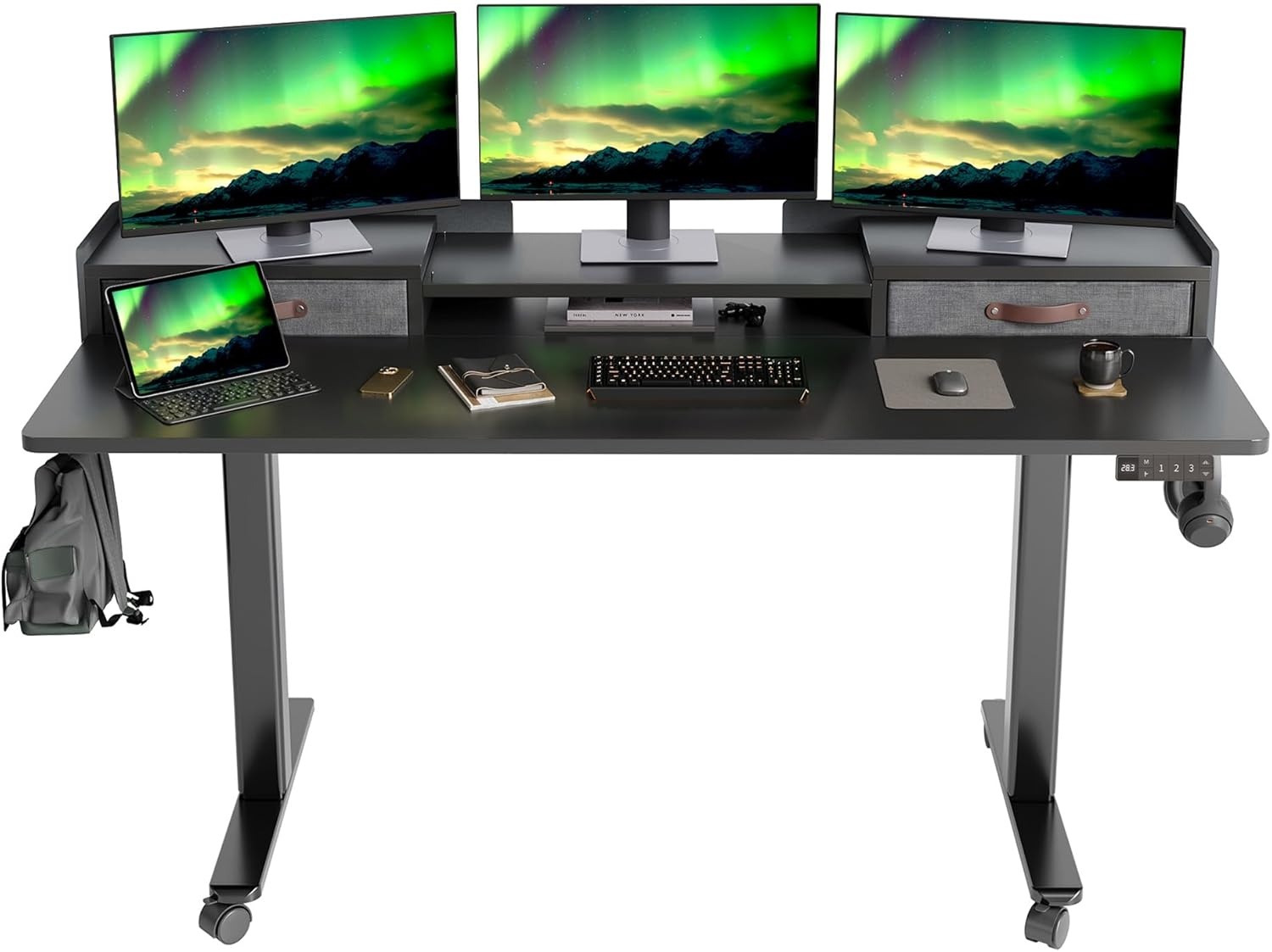 image:imageClaiks Standing Desk with Drawers Stand Up Electric Standing Desk Adjustable Height Sit Stand Desk with Storage Shelf and Splice Board 48 Inch NaturalBlack