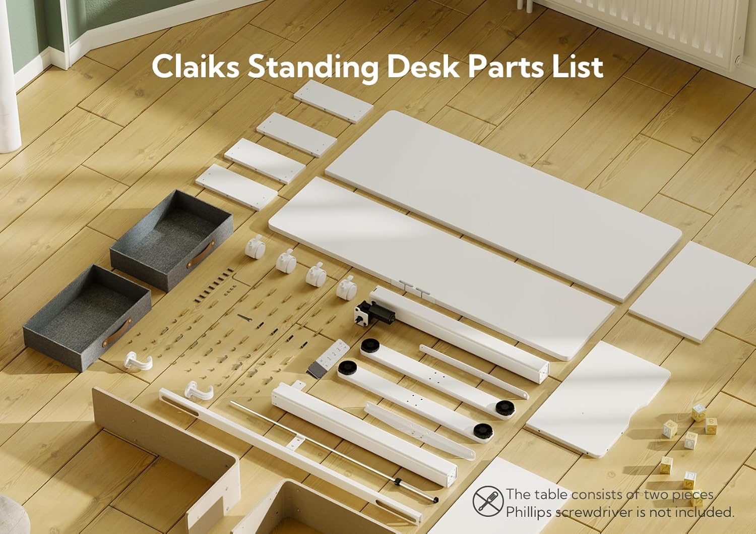image:imageClaiks Standing Desk with Drawers Stand Up Electric Standing Desk Adjustable Height Sit Stand Desk with Storage Shelf and Splice Board 48 Inch NaturalWhite
