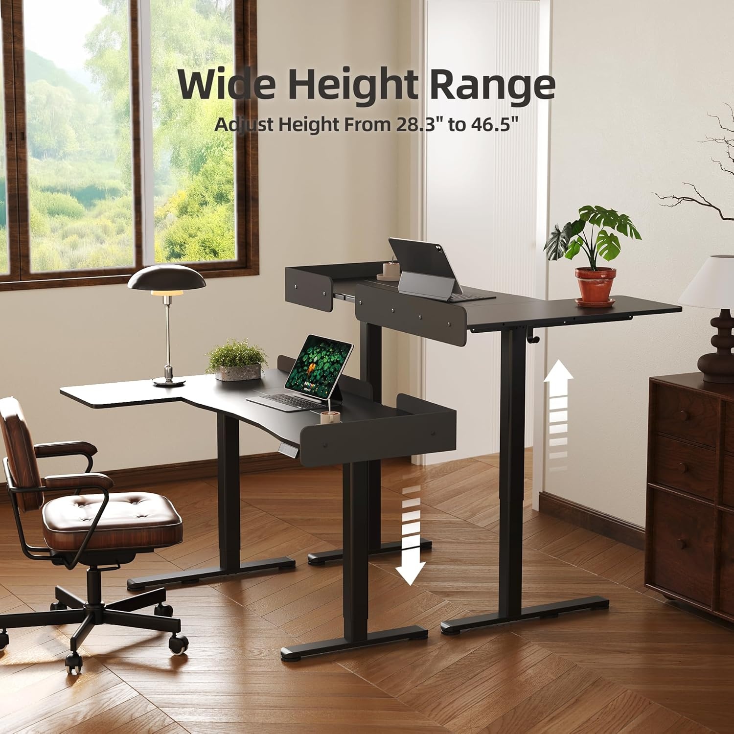 image:imageClaiks Standing Desk with Drawers Stand Up Electric Standing Desk Adjustable Height Sit Stand Desk with Storage Shelf and Splice Board 48 Inch NaturalBlack L Corner