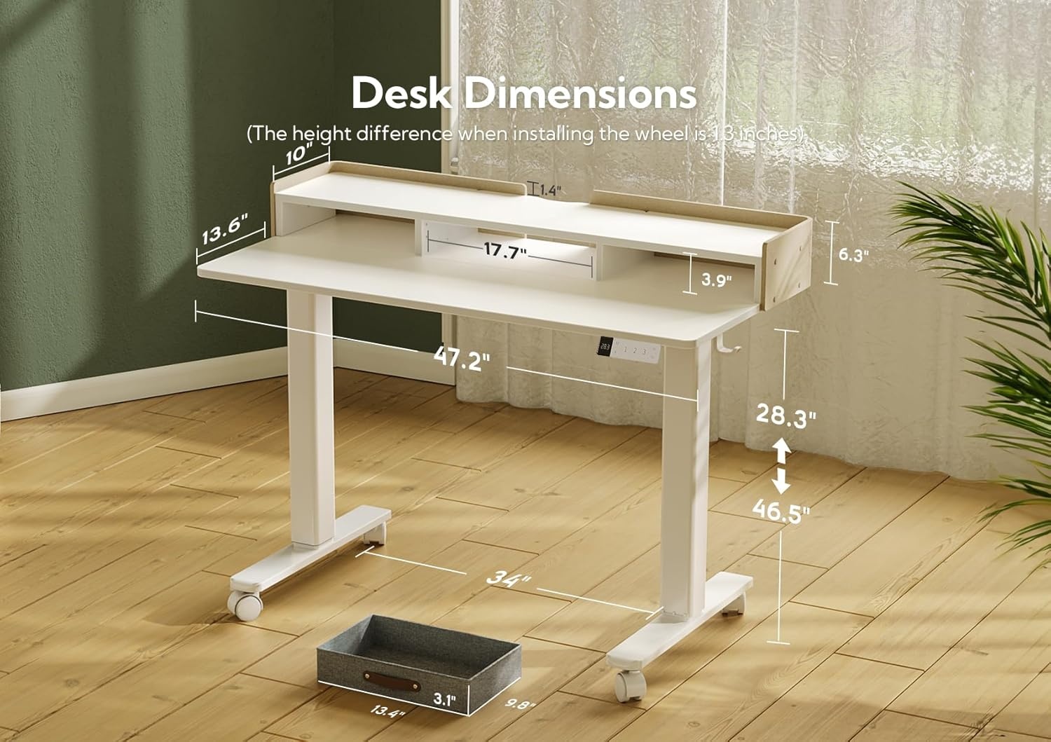 image:imageClaiks Standing Desk with Drawers Stand Up Electric Standing Desk Adjustable Height Sit Stand Desk with Storage Shelf and Splice Board 48 Inch NaturalWhite