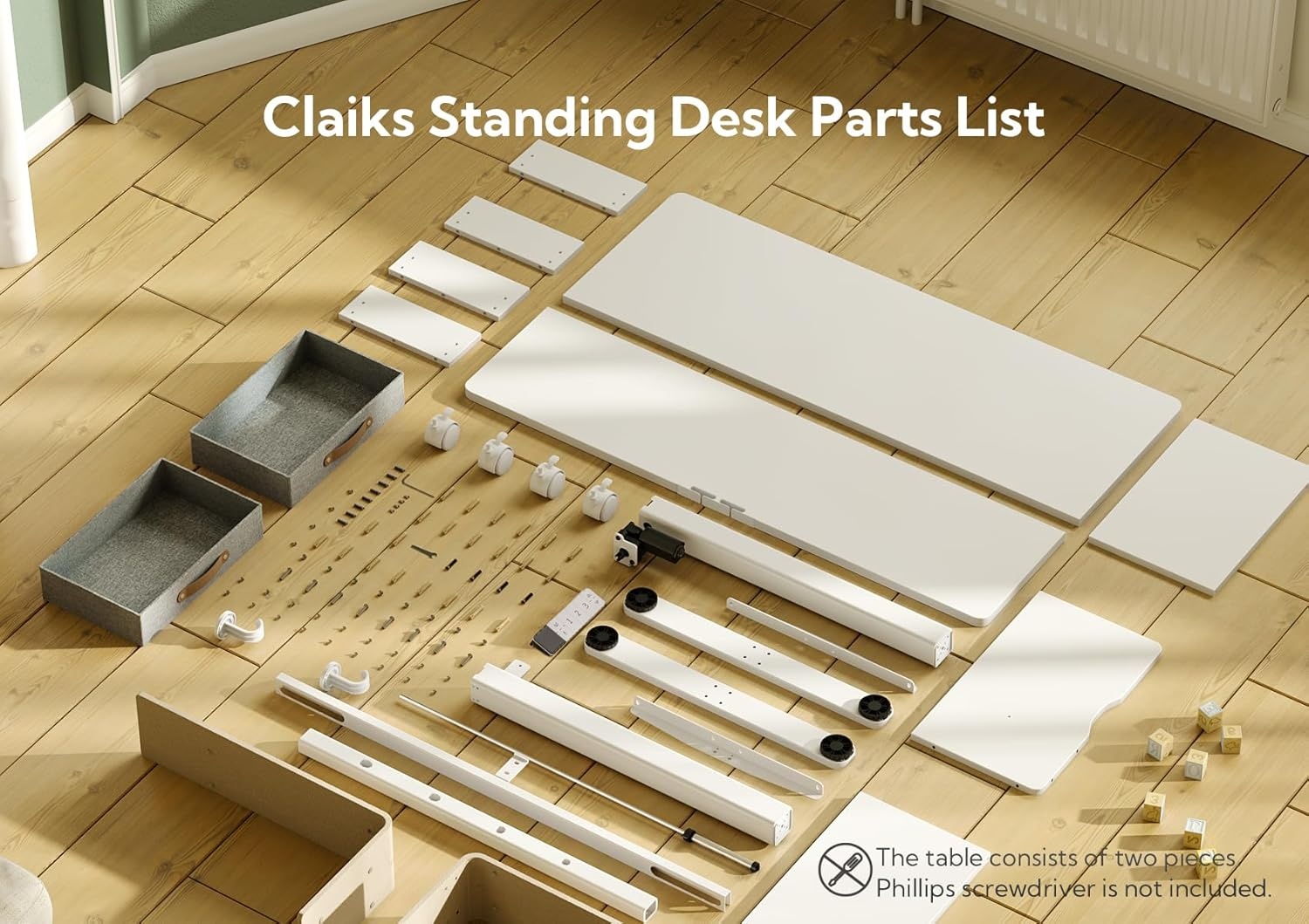 image:imageClaiks Standing Desk with Drawers Stand Up Electric Standing Desk Adjustable Height Sit Stand Desk with Storage Shelf and Splice Board 48 Inch NaturalWhite