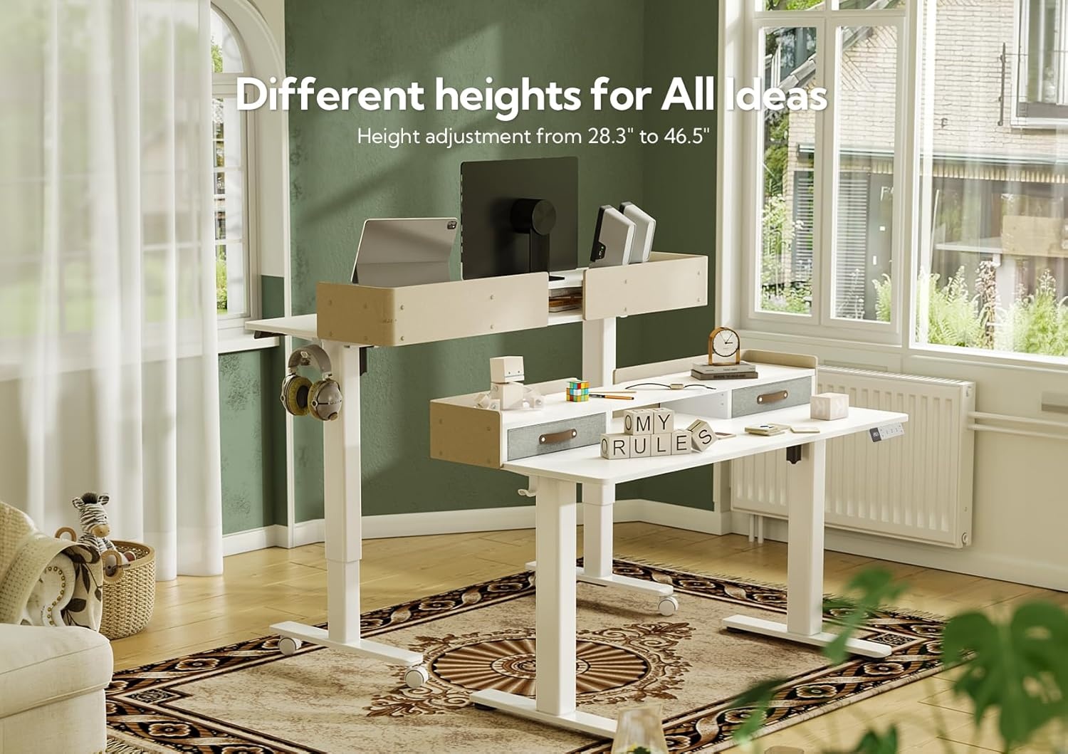 image:imageClaiks Standing Desk with Drawers Stand Up Electric Standing Desk Adjustable Height Sit Stand Desk with Storage Shelf and Splice Board 48 Inch NaturalWhite