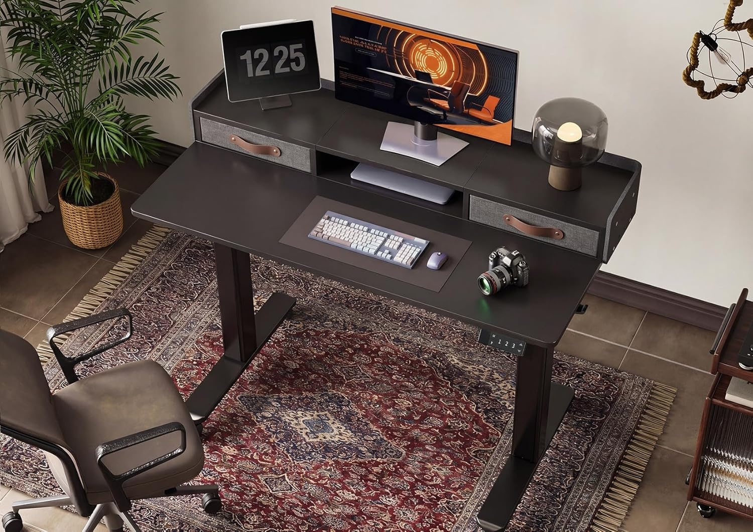 image:imageClaiks Standing Desk with Drawers Stand Up Electric Standing Desk Adjustable Height Sit Stand Desk with Storage Shelf and Splice Board 48 Inch NaturalBlack