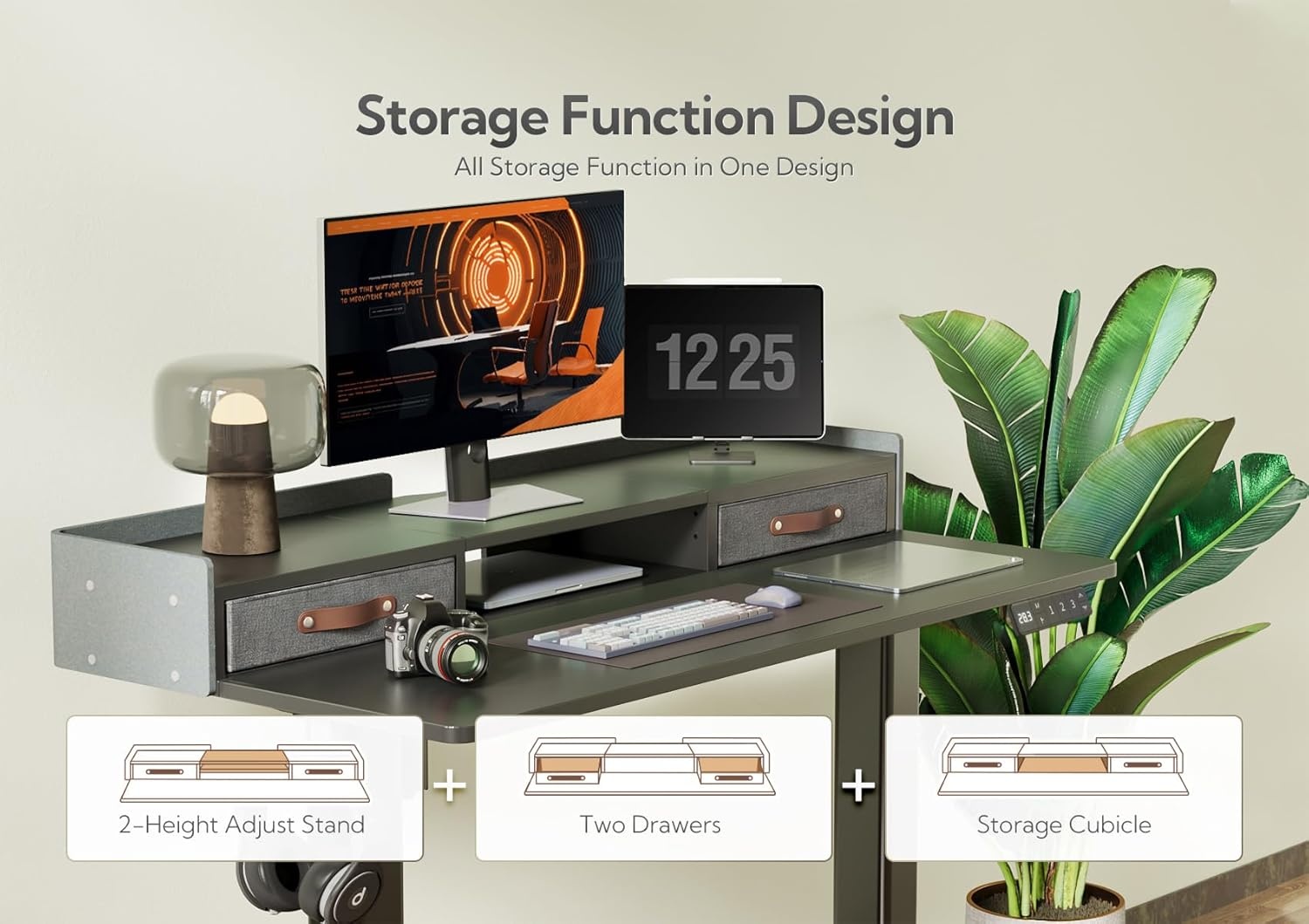 image:imageClaiks Standing Desk with Drawers Stand Up Electric Standing Desk Adjustable Height Sit Stand Desk with Storage Shelf and Splice Board 48 Inch NaturalBlack