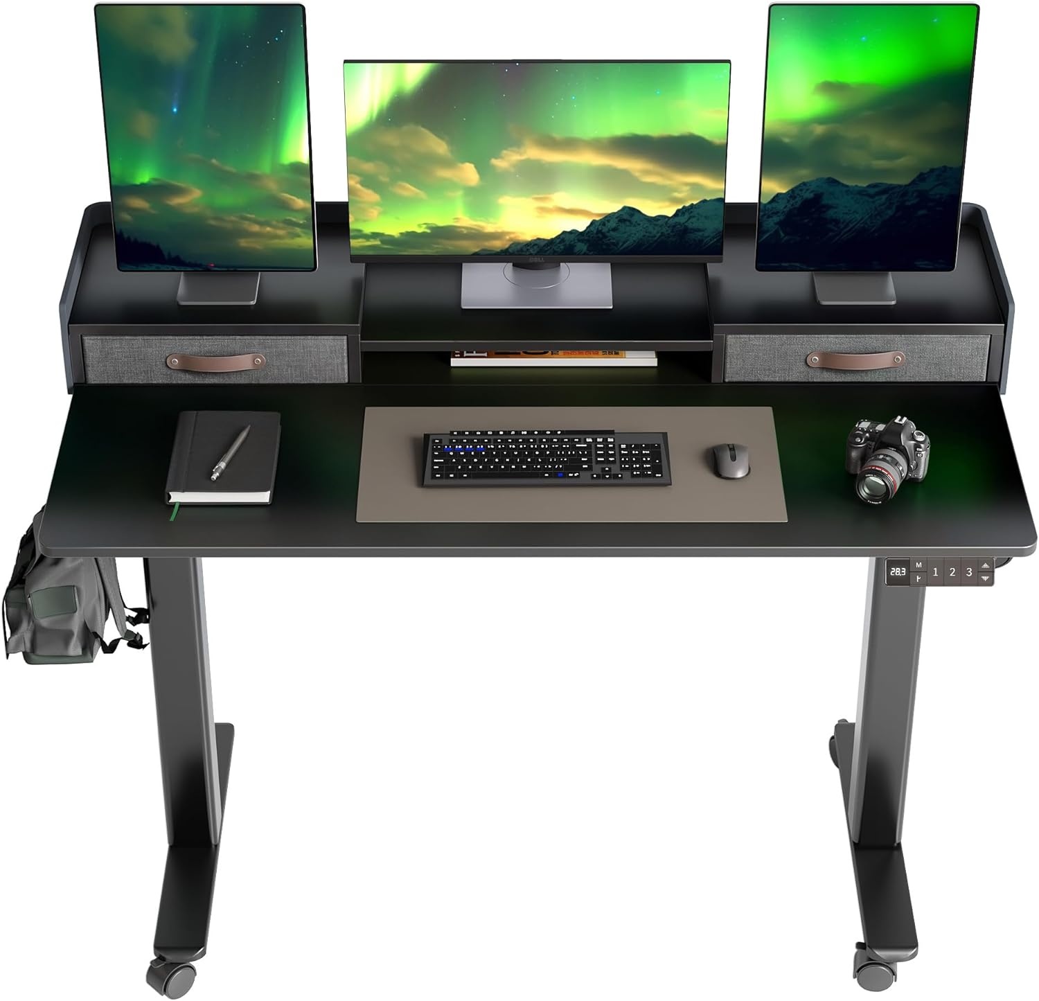 image:imageClaiks Standing Desk with Drawers Stand Up Electric Standing Desk Adjustable Height Sit Stand Desk with Storage Shelf and Splice Board 48 Inch NaturalBlack