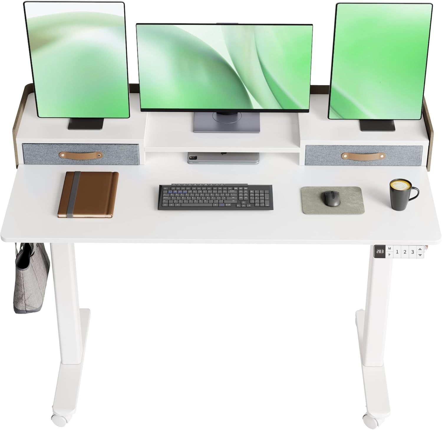 image:imageClaiks Standing Desk with Drawers Stand Up Electric Standing Desk Adjustable Height Sit Stand Desk with Storage Shelf and Splice Board 48 Inch NaturalWhite