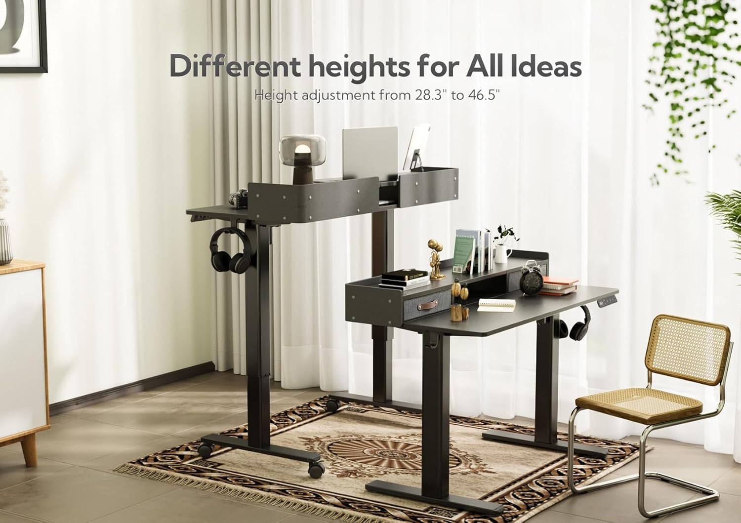 image:imageClaiks Standing Desk with Drawers Stand Up Electric Standing Desk Adjustable Height Sit Stand Desk with Storage Shelf and Splice Board 48 Inch NaturalBlack