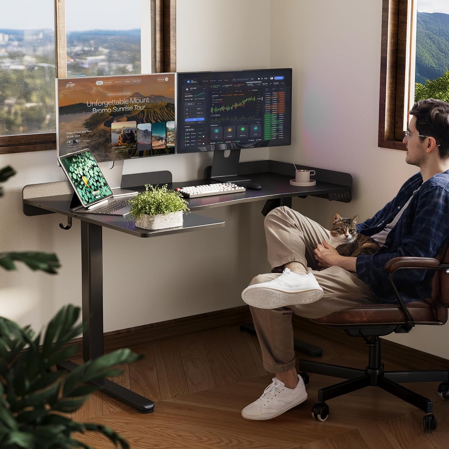 image:imageClaiks Standing Desk with Drawers Stand Up Electric Standing Desk Adjustable Height Sit Stand Desk with Storage Shelf and Splice Board 48 Inch NaturalBlack L Corner