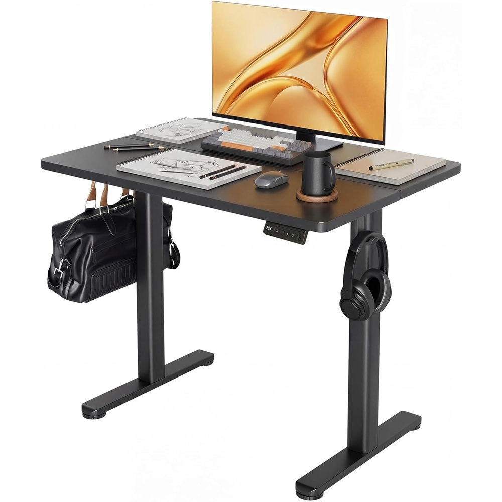 image:imageClaiks Electric Standing Desk Adjustable Height Stand up Desk 40x24 Inches Sit Stand Home Office Desk with Splice Board Black FrameRustic Brown TopBlack