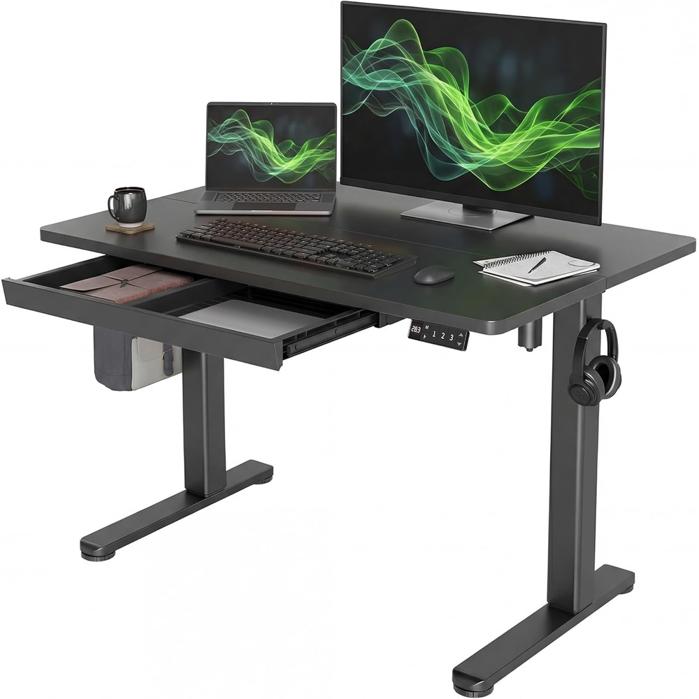 image:imageClaiks Standing Desk with Drawers 48x24 Inch Electric Stand Up Desk Adjustable Height Computer Workstation BlackBlack