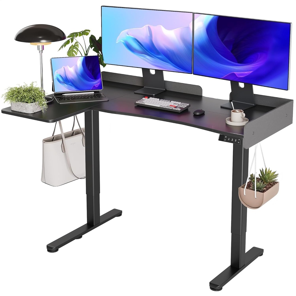 image:imageClaiks Standing Desk with Drawers Stand Up Electric Standing Desk Adjustable Height Sit Stand Desk with Storage Shelf and Splice Board 48 Inch NaturalBlack L Corner