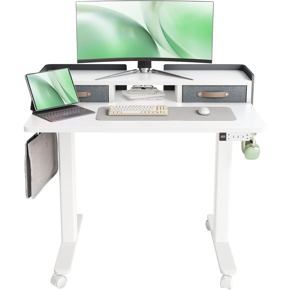 image:imageClaiks Standing Desk with Drawers Stand Up Electric Standing Desk Adjustable Height Sit Stand Desk with Storage Shelf and Splice Board 48 Inch NaturalWhite