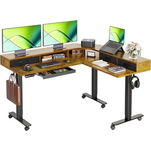 image:imageClaiks Dual Motor 63 L Shaped Standing Desk with Drawers Electric Height Adjustable Standing Desk with Monitor Stand amp Splice Board Black FrameRustic Brown TopRustic Brown