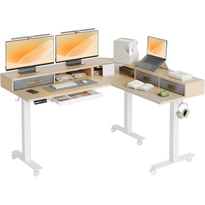 image:imageClaiks Dual Motor 63 L Shaped Standing Desk with Drawers Electric Height Adjustable Standing Desk with Monitor Stand amp Splice Board Black FrameRustic Brown TopNature