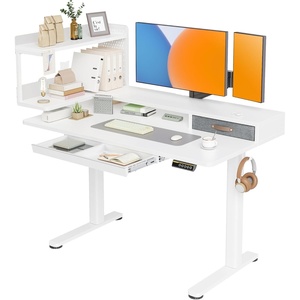 image:imageClaiks Electric Standing Desk with Monitor Stand 48 x 24 Inches Electric Height Adjustable Desk with Removable Shelves White