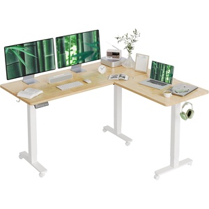 image:imageClaiks L Shaped Height Adjustable Electric Standing Desk with Dual Motors and Headphone Hook59 Corner Sit Stand Desk with Memory Presets for Home Office amp Gaming BlackBamboo