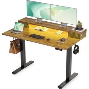 image:imageClaiks Standing Desk with Drawers Stand Up Electric Standing Desk Adjustable Height Sit Stand Desk with Storage Shelf and Splice Board 48 Inch NaturalRustic Brown With Light
